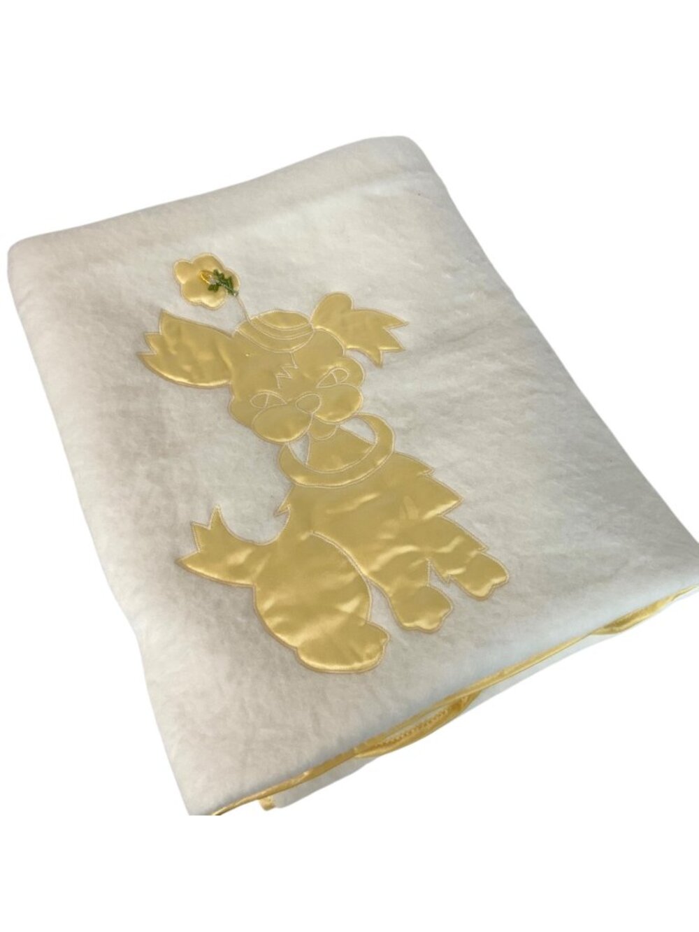 Vintage Galante Studio Baby Blanket Yellow Appliqué Puppy Design Scalloped Edges